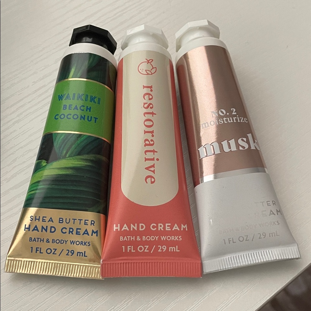 BRAND NEW- Bath & Body Works Hand Cream Set Mini’s-  Waikiki, Restorative, Musk
